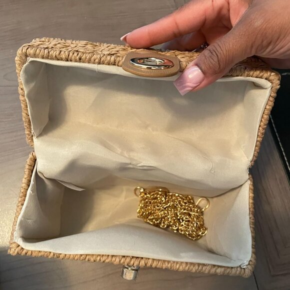 Neiman Marcus Handwoven Rattan Straw Square Beach Bag - Picture 4 of 5